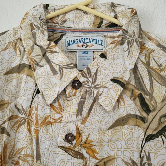 Men's Margaritaville‎ Cream Hawaiian Bbq Button Front Short Sleeves Shirt - Picture 4 of 6